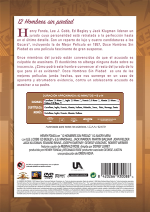Carátula trasera de Fox Studio Classics: Doce hombres sin piedad