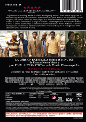 Carátula trasera de American Gangster: Edicin Extendida