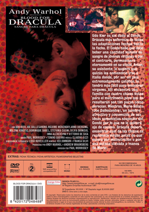 Carátula trasera de Andy Warhol: Blood for Dracula (V.O.)