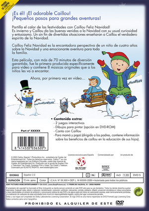 Carátula trasera de Caillou: Feliz Navidad