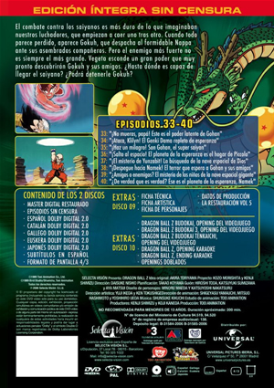 Carátula trasera de Dragon Ball Z vol. 05 - Saga Saiyans - (Ep. 033-040)