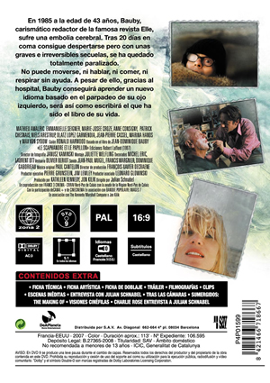 Car&aacute;tula trasera de La escafandra y la mariposa: Edici�n especial