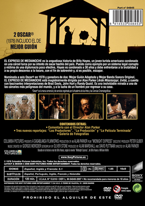 Carátula trasera de El expreso de medianoche: Edicin Especial 30 aniversario