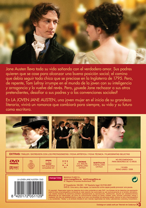 Carátula trasera de La joven Jane Austen