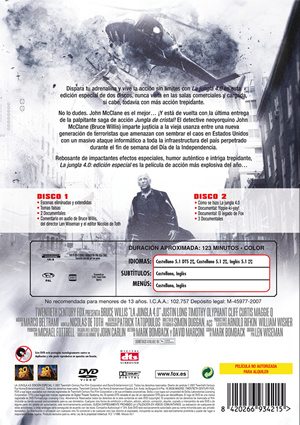 Carátula trasera de La jungla 4.0: Edicin especial