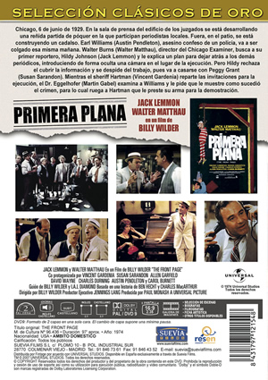 Carátula trasera de Primera plana