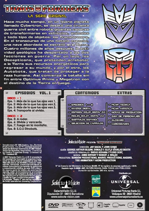 Carátula trasera de Transformers Generacin 1: Vol. 1 (Ep. 001-008)