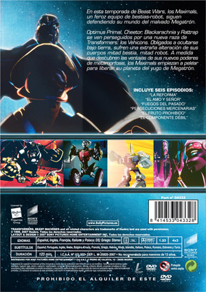 Carátula trasera de Transformers Beast Machines: Primera temporada (Vol. 1)