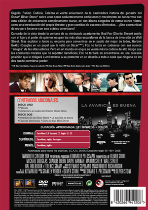 Carátula trasera de Wall Street: Edicin 20 aniversario (Cinema Reserve)