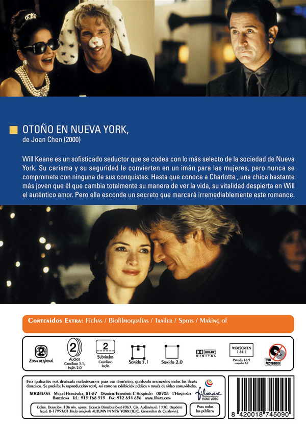 Cinemateca Otoño en Nueva York (Carátula DVD) novedades dvd, bluray y dvd Cinemateca Otoño en Nueva York (Carátula DVD) novedades dvd, bluray y dvd