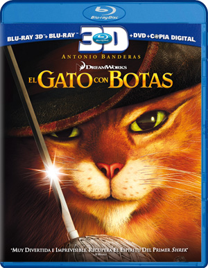 carátula frontal de El Gato con Botas 3D