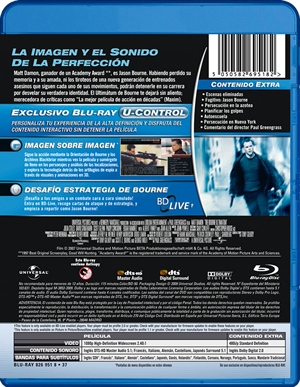 carátula trasera de El ultimtum de Bourne