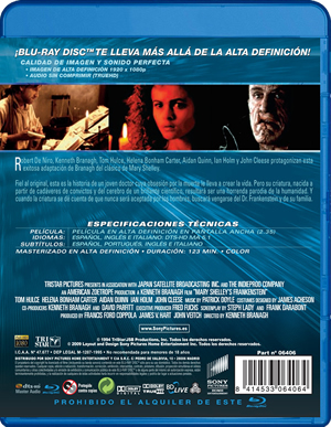 carátula trasera de Frankenstein de Mary Shelley