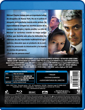 carátula trasera de Michael Clayton