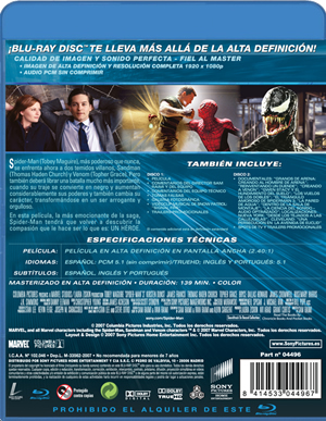 carátula trasera de Spider-Man 3
